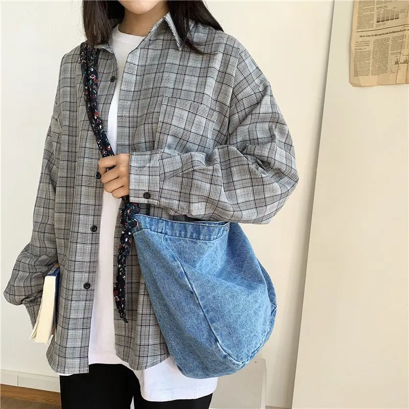 Broken Flower Strap Women's Bag 2022 Trend Denim Crossbody Shoulder Bag Soft Jeans Messenger Bag Foldable Shopper Eco Bag Korean