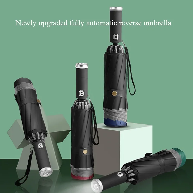 

Fully Automatic UV Umbrella With LED Flashlight Reflective Household daily necessities, rain gear, safe travel umbrella at night