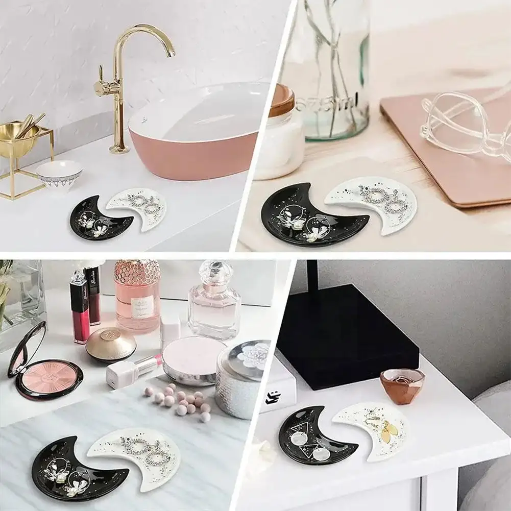 Nordic Ceramic Moon Shape Small Jewelry Dish Earrings Display Tray Dessert Plates Bowl Fruit Storage Decoration Necklace T1C2 images - 6