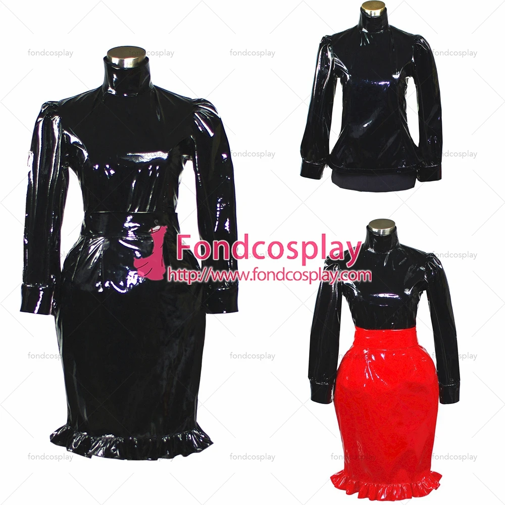 

adult sexy cross dressing sissy maid short shirt Gothic Lolita Punk heavy Pvc skirt Outfit Costume Tailor-made[G388]