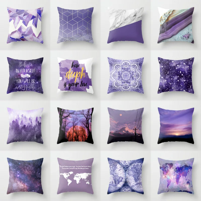 

Nordic sofa cushion cover plush pillow cover purple pattern cushion cover living room office nap Home decoration pillow cover