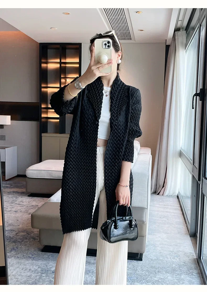 Женский плиссированный жакет тренчкот с лацканами модная универсальная длинная