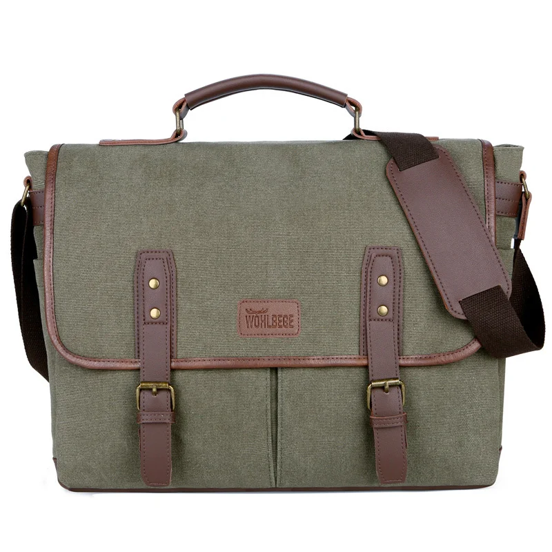 

Mens Messenger 14 Inch Vintage Canvas Briefcase Large Satchel Shoulder Rugged Computer Laptop Bag