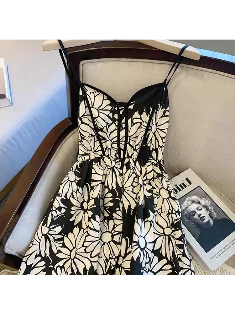 

Женское платье на бретелях-спагетти, черное элегантное ТРАПЕЦИЕВИДНОЕ винтажное платье миди во французском стиле для вечерние на лето