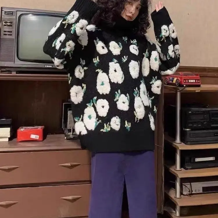 Осень/зима 2023 четыре сезона зеленый простой корейский свитер с высоким