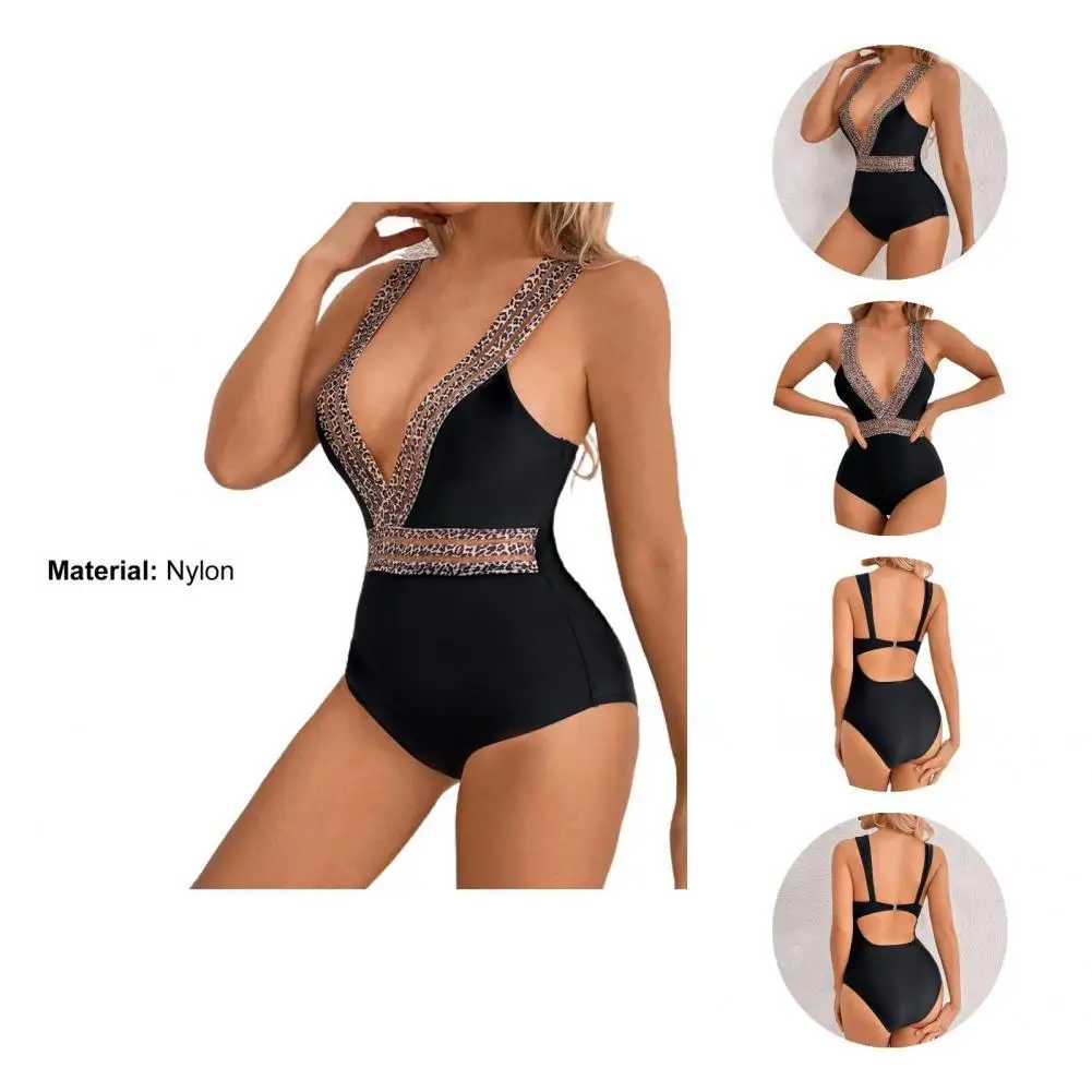 

Wide Shoulder Straps Fashion Back Hollow One Piece Swimwear Slim Bodysuit Swimwear Stretchy for Vacation