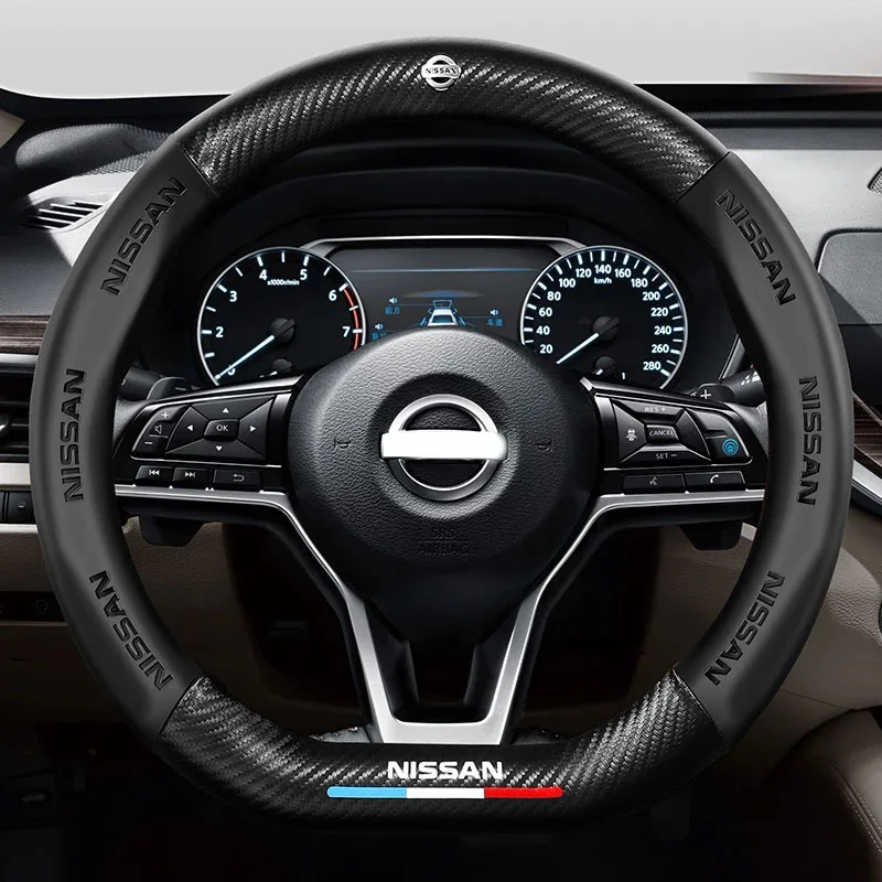 

3D Embossing Carbon Fiber Leather Car Steering Wheel Cover For Nissan Qashqai GTR Juke Altima Sylphy Teana Pulsar Rogue X-Trail