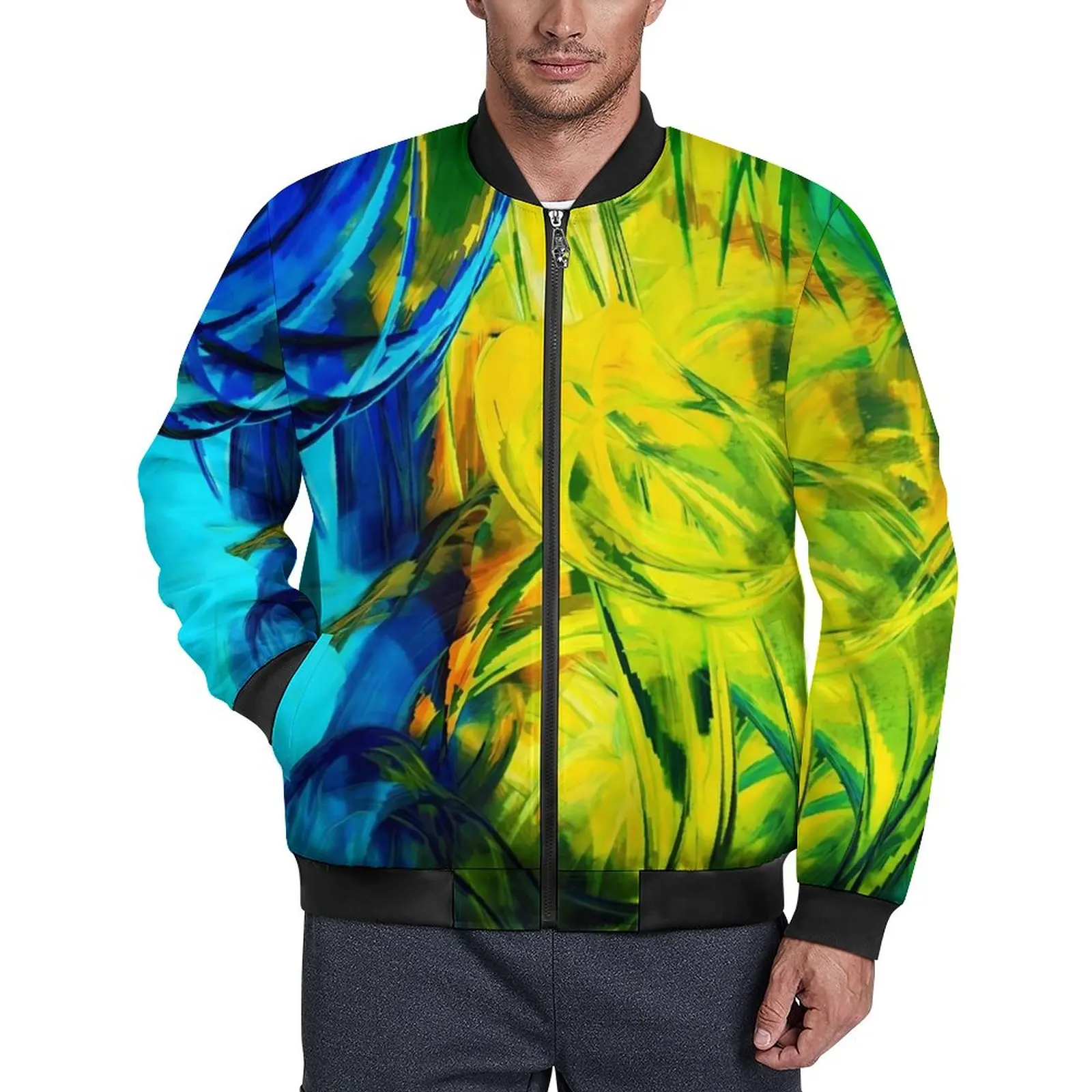 

Куртка мужская оверсайз с абстрактным принтом, модная повседневная ветрозащитная верхняя одежда с неоновыми красками, на осень