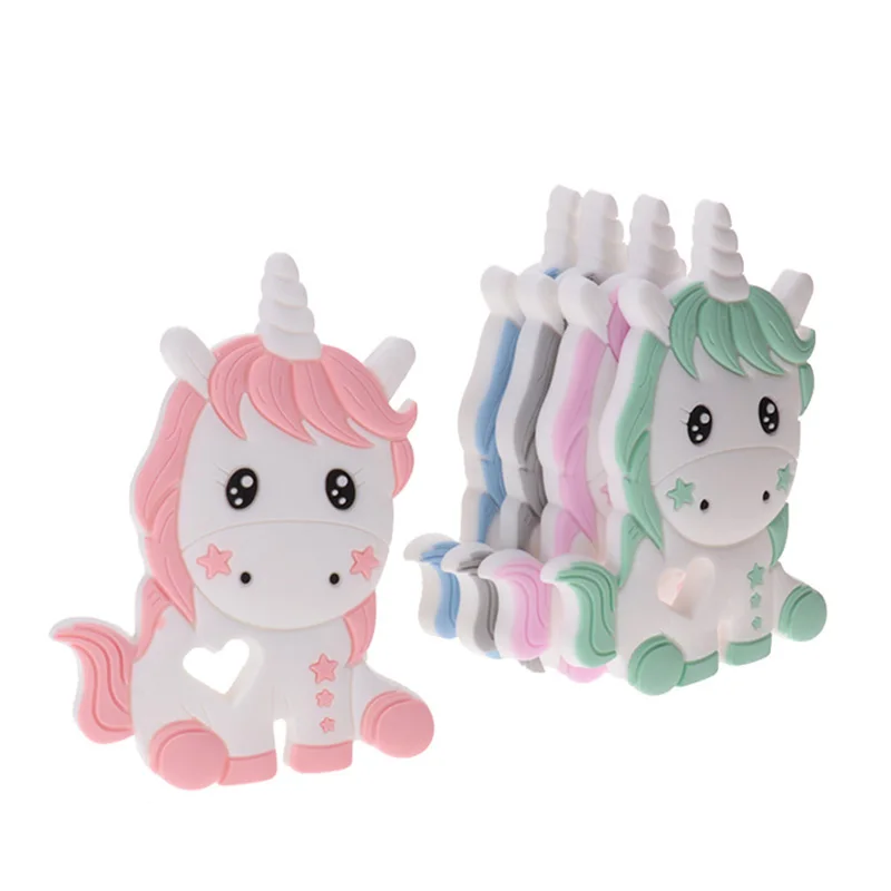 

QHBC 5pcs Silicone Unicorn Baby Teether Horse BPA Free Infant Teething Pacifier Clip Chain Animal Pendant Rodent Shower Gift
