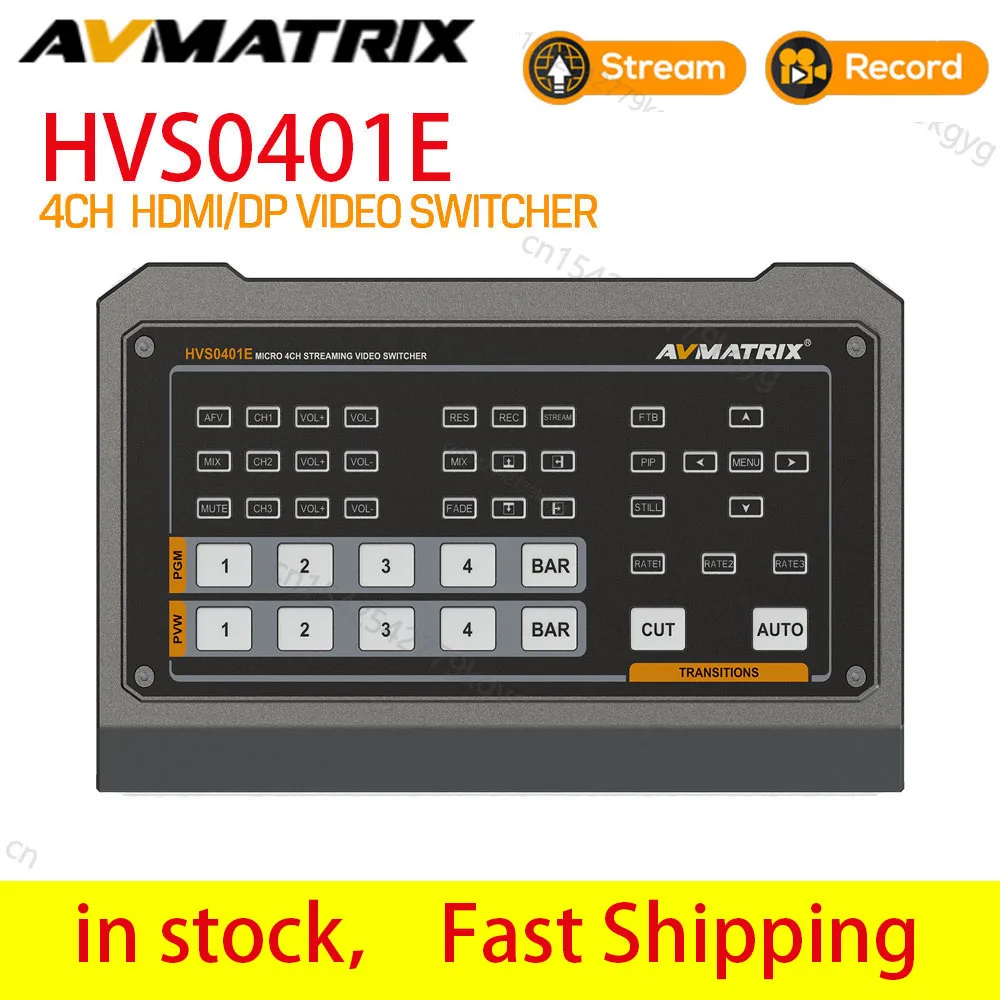 

Avmatrix HVS0401E 4 ChannelTally Video Switcher Audio Mixer HDMI DP in PGM USB LAN Out For Live Streaming Recording