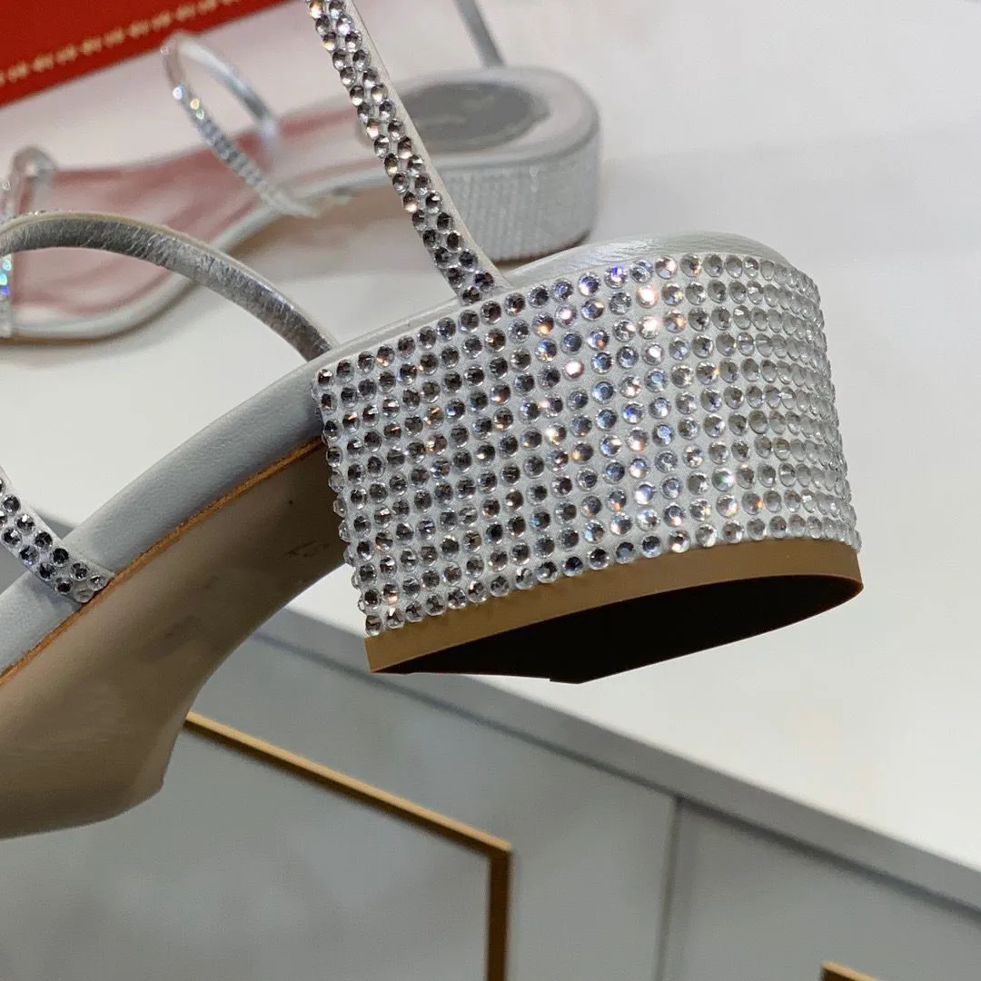 2023 Summer Rhinestone Snake-shaped Winding Thick-heeled High-heel Roman Women's Fashion Sandals