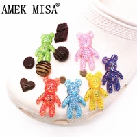 novelty 1pcs sparkling bear shoe charms clips chocolate hard resin garden shoes decorations clogs for croc jibz party kids gifts