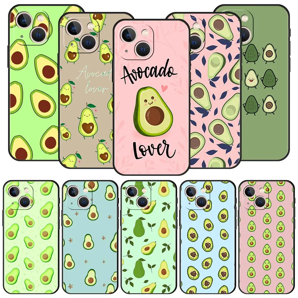 

Lovely Avocado Luxury Phone Case For iPhone 13 14 Mini 12 11 Pro MAX XR X SE XS 7 8 Plus Soft Silicone Black Cover Shell Funda