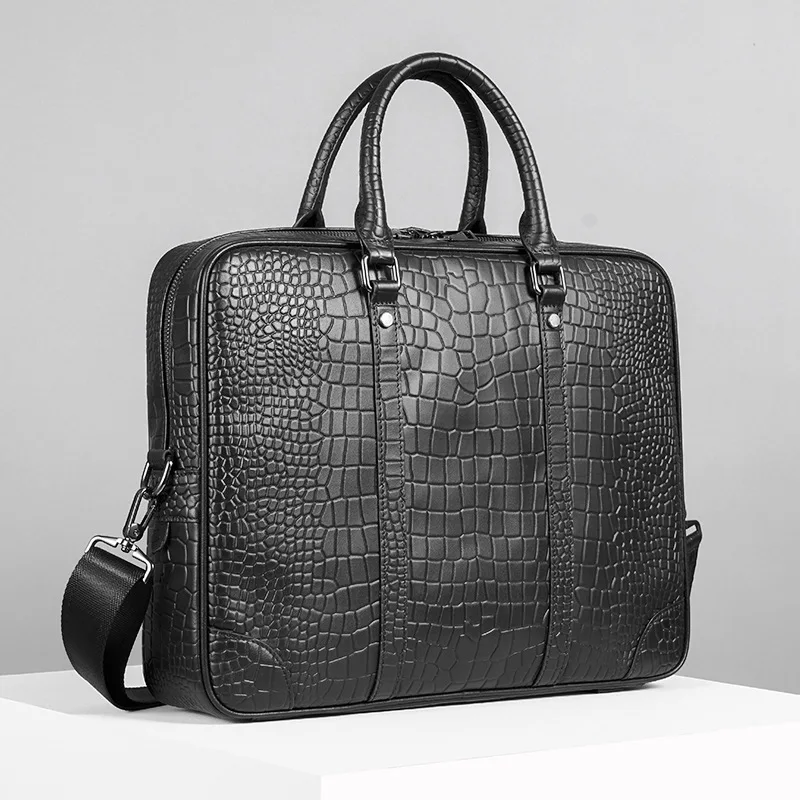 

Men's Bag Fashion Business Briefcase For Men Crocodile Pattern Genuine Leather Handbag For 14 inch Laptop Casual Shoulder Bags