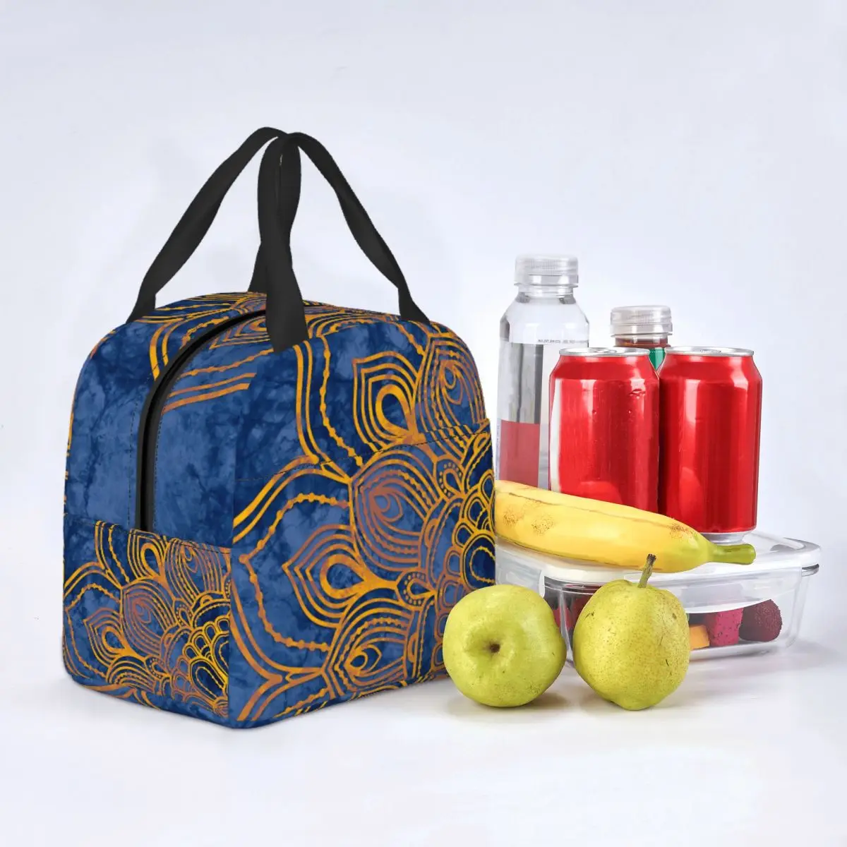 Lunch Bag for Men Women Bohemian Mandala Boho Blue Thermal Cooler Waterproof Picnic Travel Psychedelic Oxford Lunch Box Food Bag