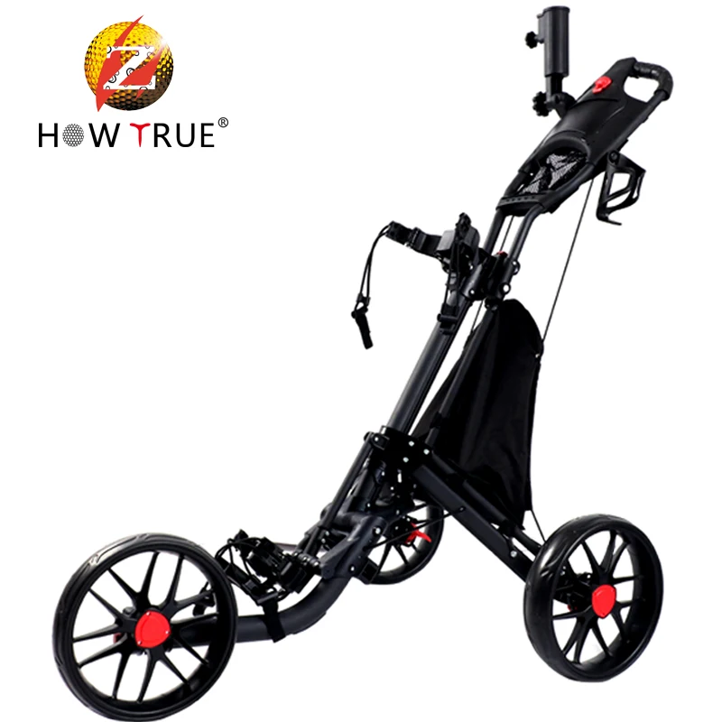 Trolley, 3-wheel Pull Push Cart With Storage Bag Multi-function Panel Umbrella Stand