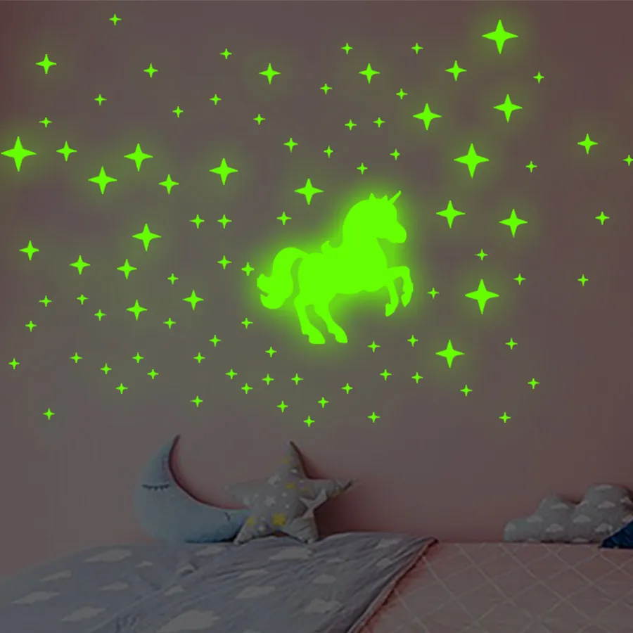 

Children's Room Decor Luminous Wall Stickers 2022 New Anime Unicorn Star Stickers Child Bedroom Living Room Decoration Supplies