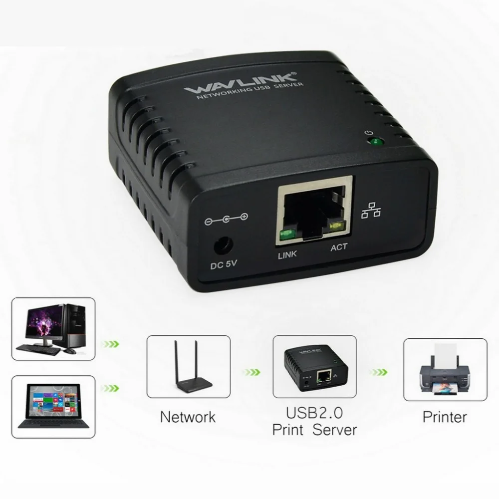 

Wavlink USB 2.0 Network LRP Print Server USB Hub 100Mbps Share a LAN Networking Printers Power Adapter for Windows EU/US/UK plug