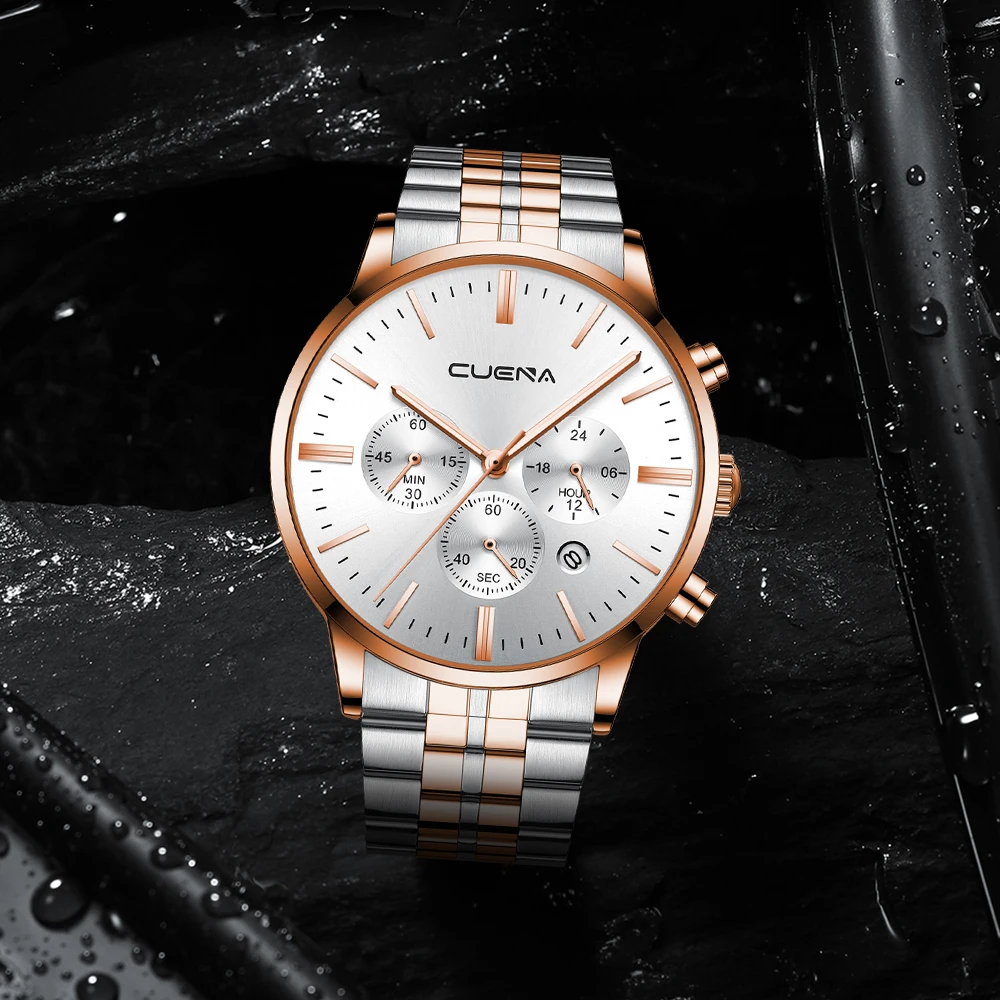 Часы CUENA мужские спортивные из нержавеющей стали брендовые водонепроницаемые
