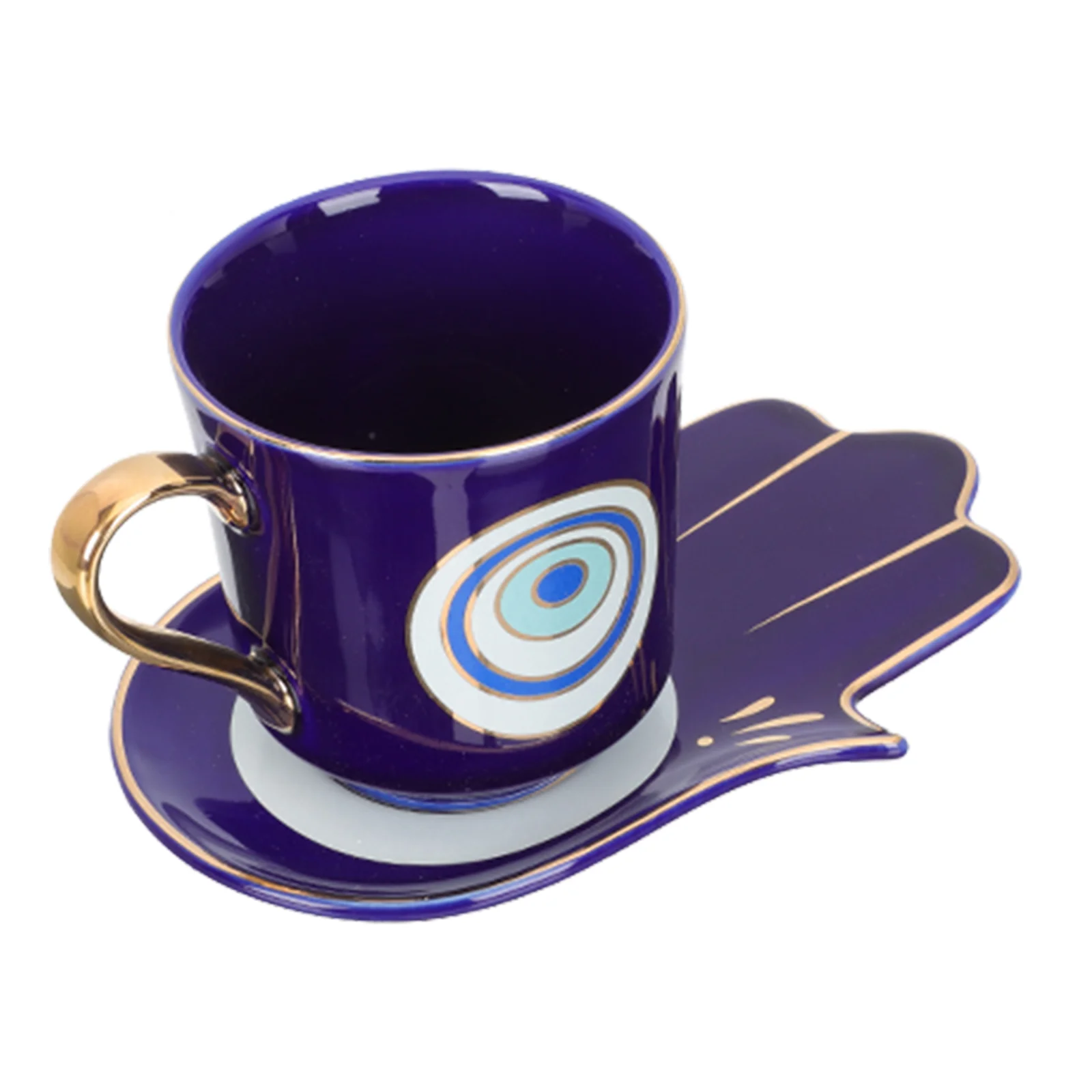 

Evil Eye Coffee Cups Set Turkish Blue Eye Espresso Cup Water Milk Mug Amulet Protection Tea Cup Hamsa Hand Saucer Plate Drinks