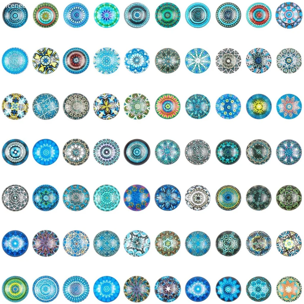 

140 Pcs 12mm Printed Glass Cabochons Flatback Dome Cabochons Mosaic Tile for Photo Pendant Making Jewelry Blue Floral Pattern