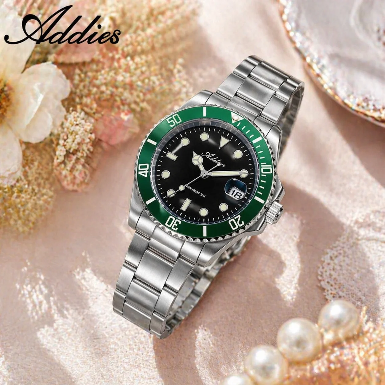 Фото Женские роскошные кварцевые часы Addies AW25902 Japan GM12 из нержавеющей стали с керамическим безелем, суперлюминесцентные, водонепроницаемые наручные часы №1