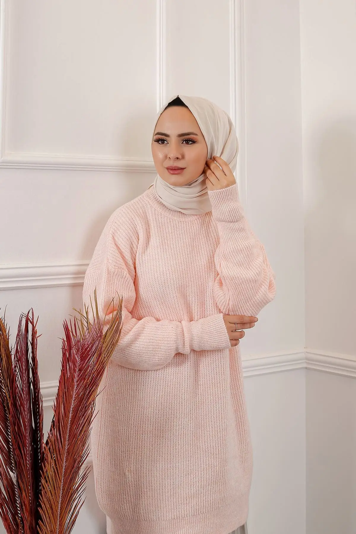 

Handles Drawstring Sweater 7746 Powder 21 FWTRT7746 Women Muslim Sweater