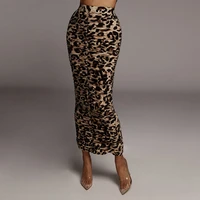 leopard print high waist women bodycon skirt split stretch slim sexy tight pencil skirts female 2022 party night club summer new