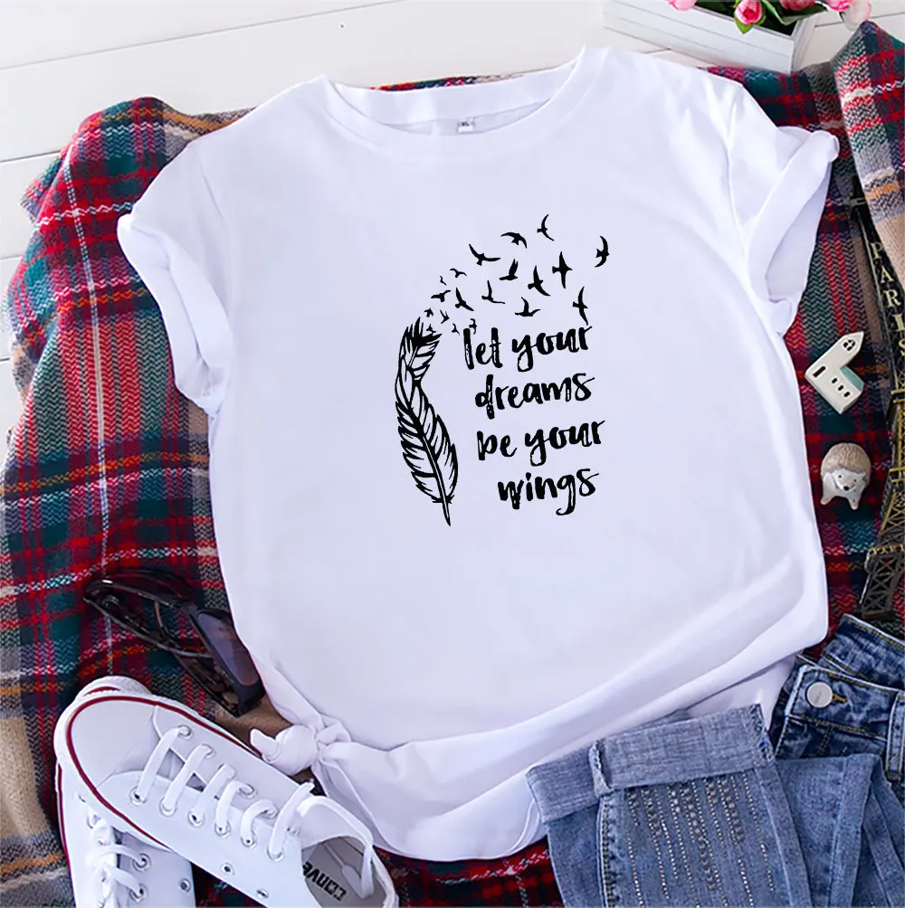 

Plus Size Women's T-shirts 100% Cotton O-Neck Short Sleeve Women Summer Tops Letter Print Lady Casual T Shirt Female Tees