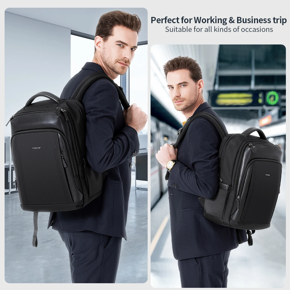 Tigernu 2022 деловой двухслойный рюкзак на молнии для мужчин модный ноутбука 15 6 дюймов