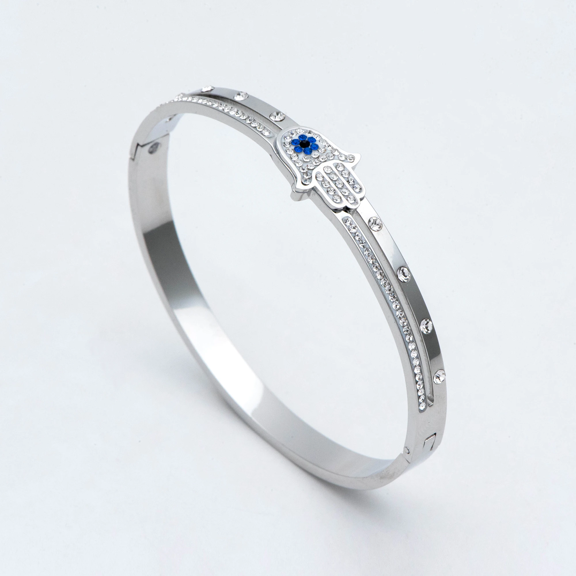 

1 шт CZ выложенный браслет из нержавеющей стали Hamsa (GB-2861)