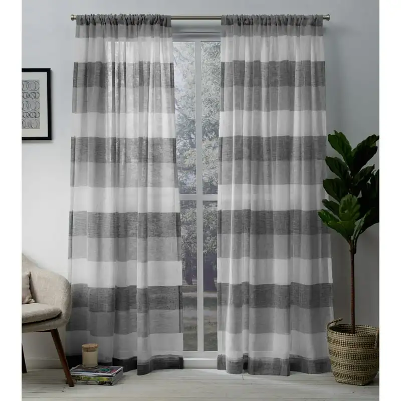 

Bern Stripe Light Filtering Semi-Sheer Rod Pocket Curtain Panel Pair, 54x84, Ash Grey