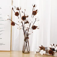 2sheets of 8 heads dried cotton 2 pine cones handmade artificial flower branch natural home garden artist for party decoration