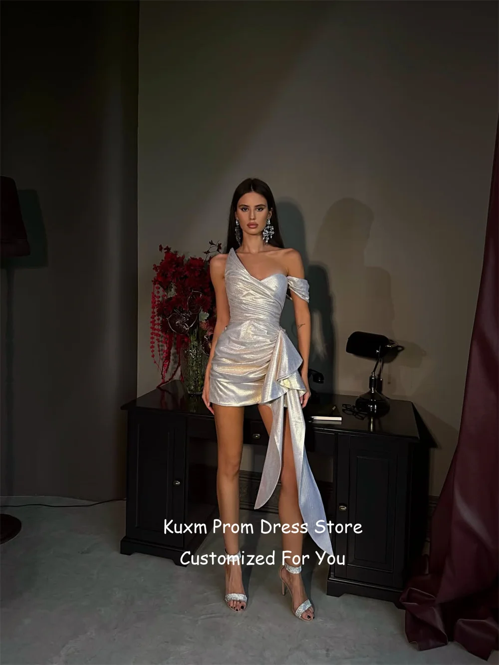 Формальные короткие свадебные платья Kuxm: модные, с открытой спиной, А-силуэт, на одно плечо, для невесты, на заказ (art.: 3920dabc676de) - 3920dabc676de