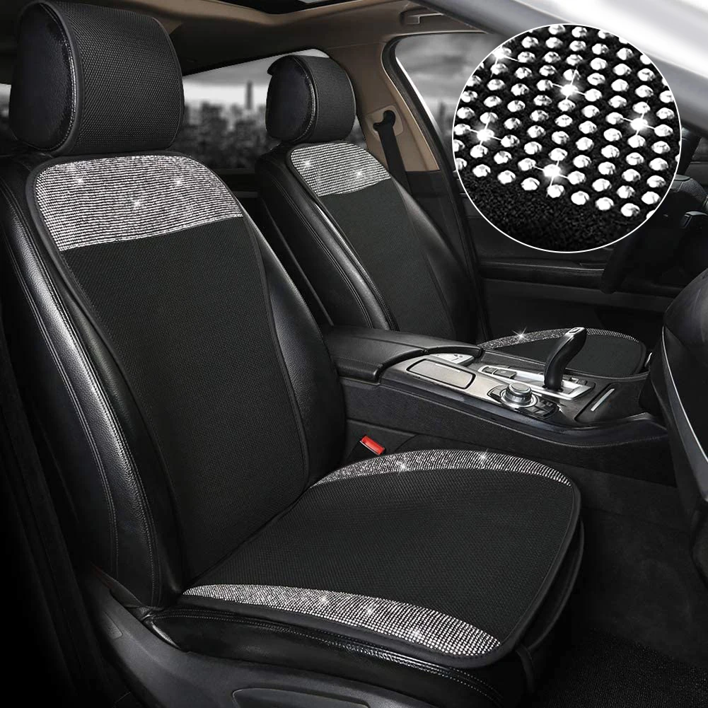 Shiny Car Seat Cover Mat Bling Interior Accessories for Women Girls Breathable Front Seat Cushion Non-Silp Universal Seat Cover