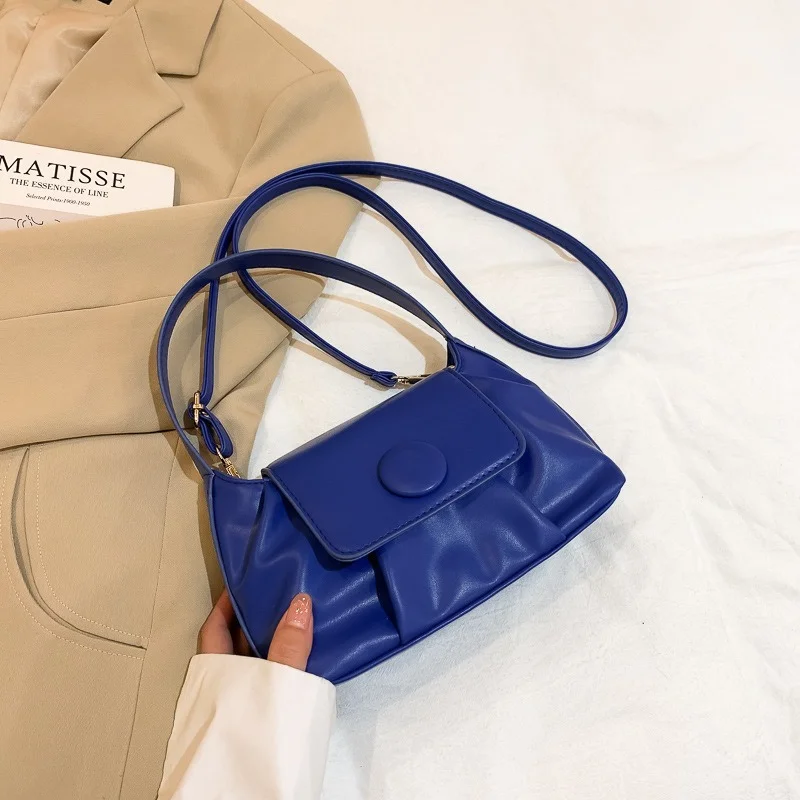 

Elegant Pleated Soft PU Leather Crossbody Bags For Women Solid Colour Female Shoulder Bag Ladies Fashionable Purses and Handbags