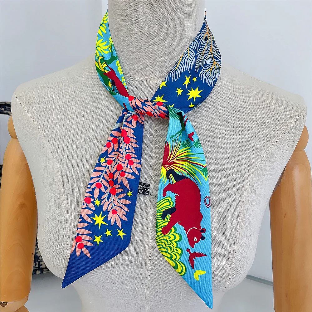 

Horse Pattern New Arrival Print Lady Silk Feeling Riband Scarves Bags Scarf Small Long Ribbon Hair Band Bandeaus Clothing Match