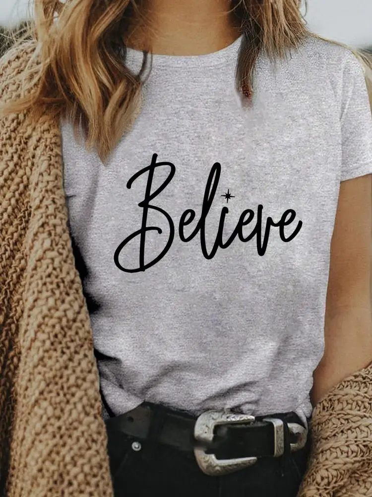 

Merry Christmas Women Basic T Shirt Tee Fashion Letter Sweet Time Trend Graphic T-shirt Happy New Year Clothes Top Clothing