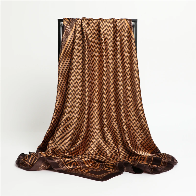 Luxury Brand Silk Satin Square Scarf Women Hijab Bandana Muslim Headscarves Shawl Wrap Ladies Headband Neckerchief Foulard 90cm