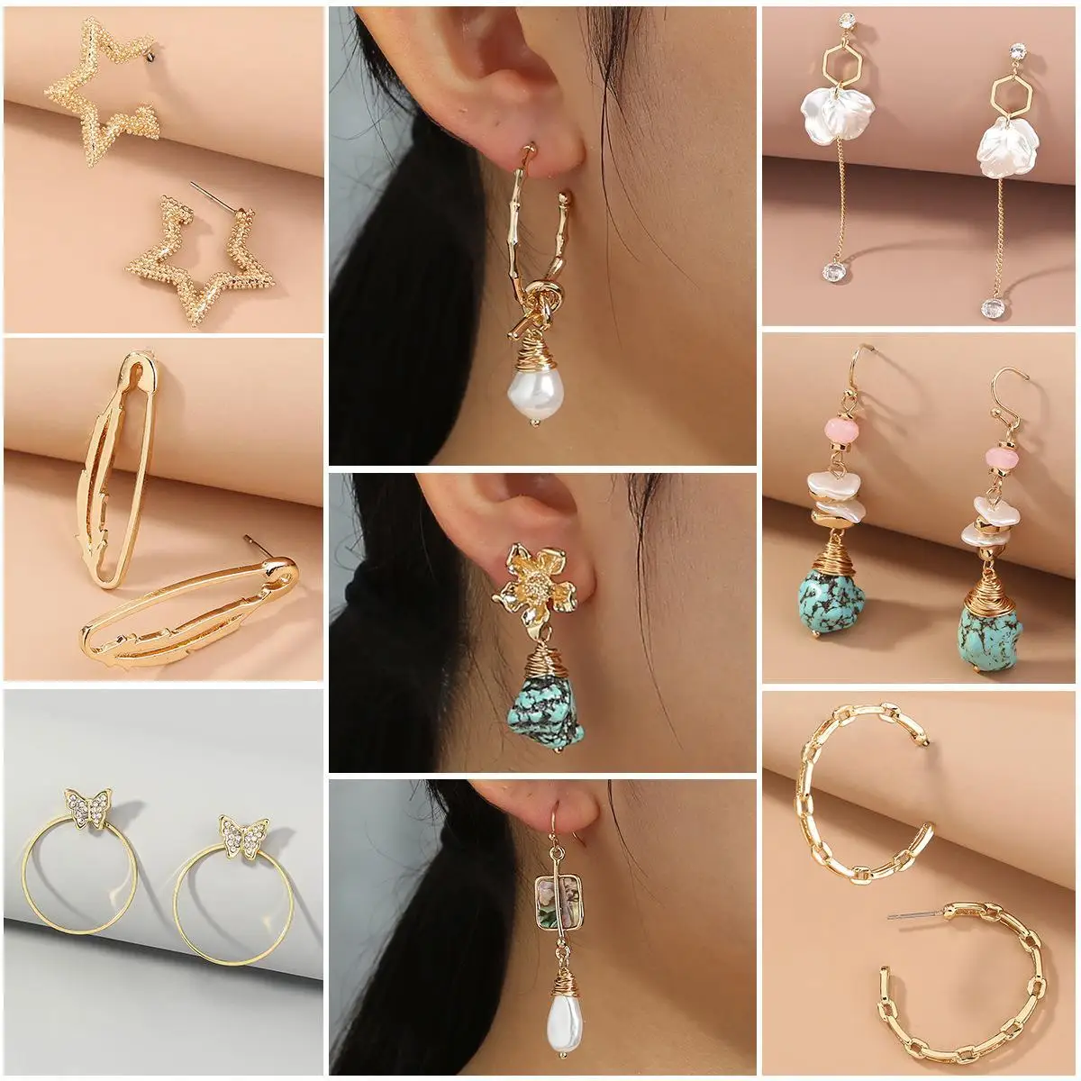 Винтажные массивные серьги-гвоздики неправильной формы в форме большого круга, Модная бижутерия, серьги-кольца в форме листьев и звезд