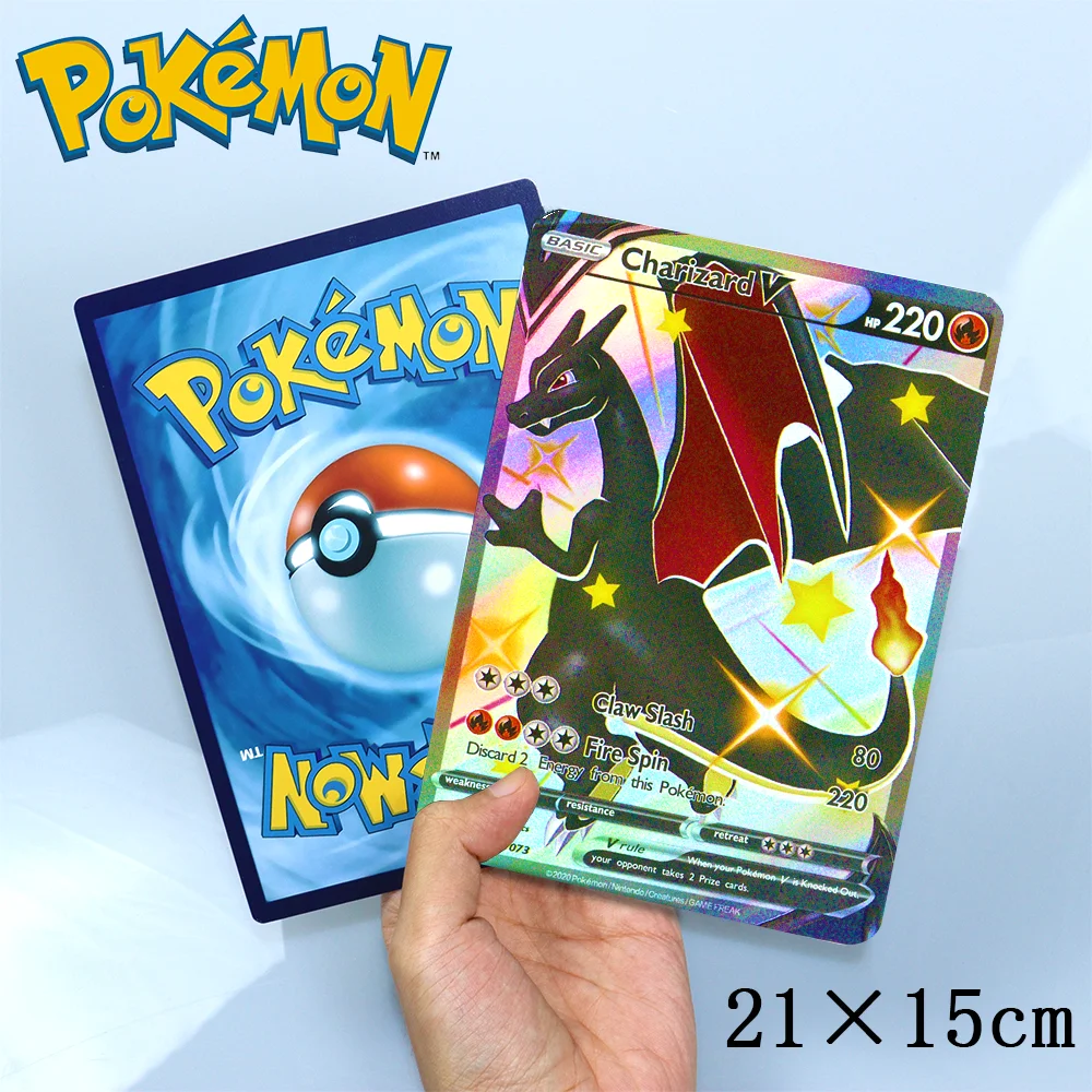 

21*15cm Pokemon 30pcs/box Big Rainbow English Cards Vstar Pack Oversized Letters Vmax GX Game Pikachu Charizard Mewtwo Big Cards