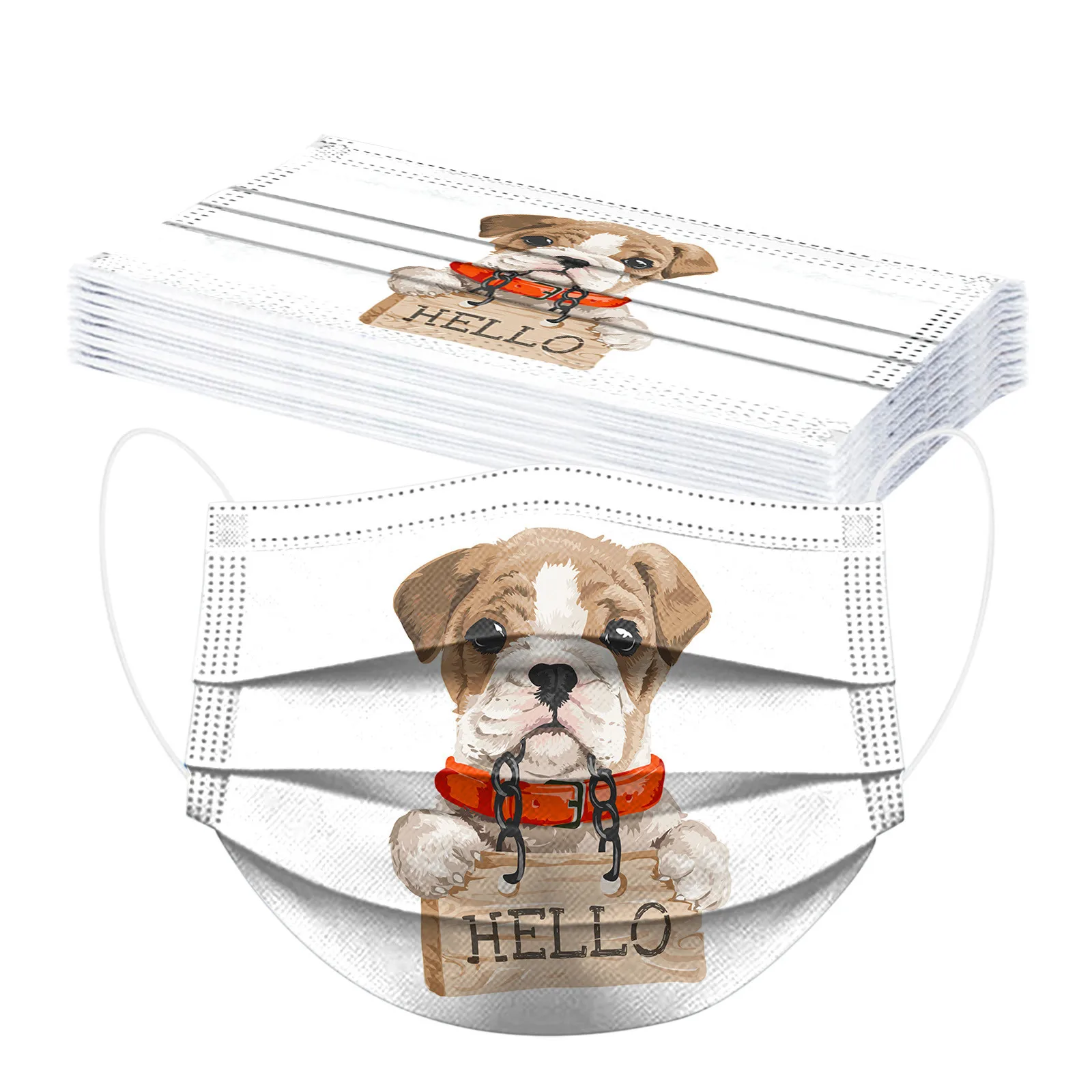 

10pc Cute Greeting Shar Pei Kawaii Kids Children's Mask Disposable Face Mask Industrial 3ply Ear Loop Mask Cosplay Mouth Caps