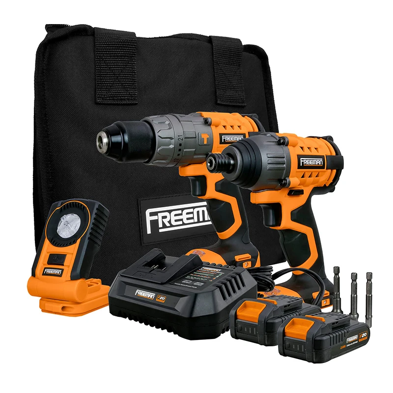 Freeman 20v Battery Herramientas Brushless Drill and Impact Driver Set Electrical Cordless Power Tool Combo Kit for Carpenter
