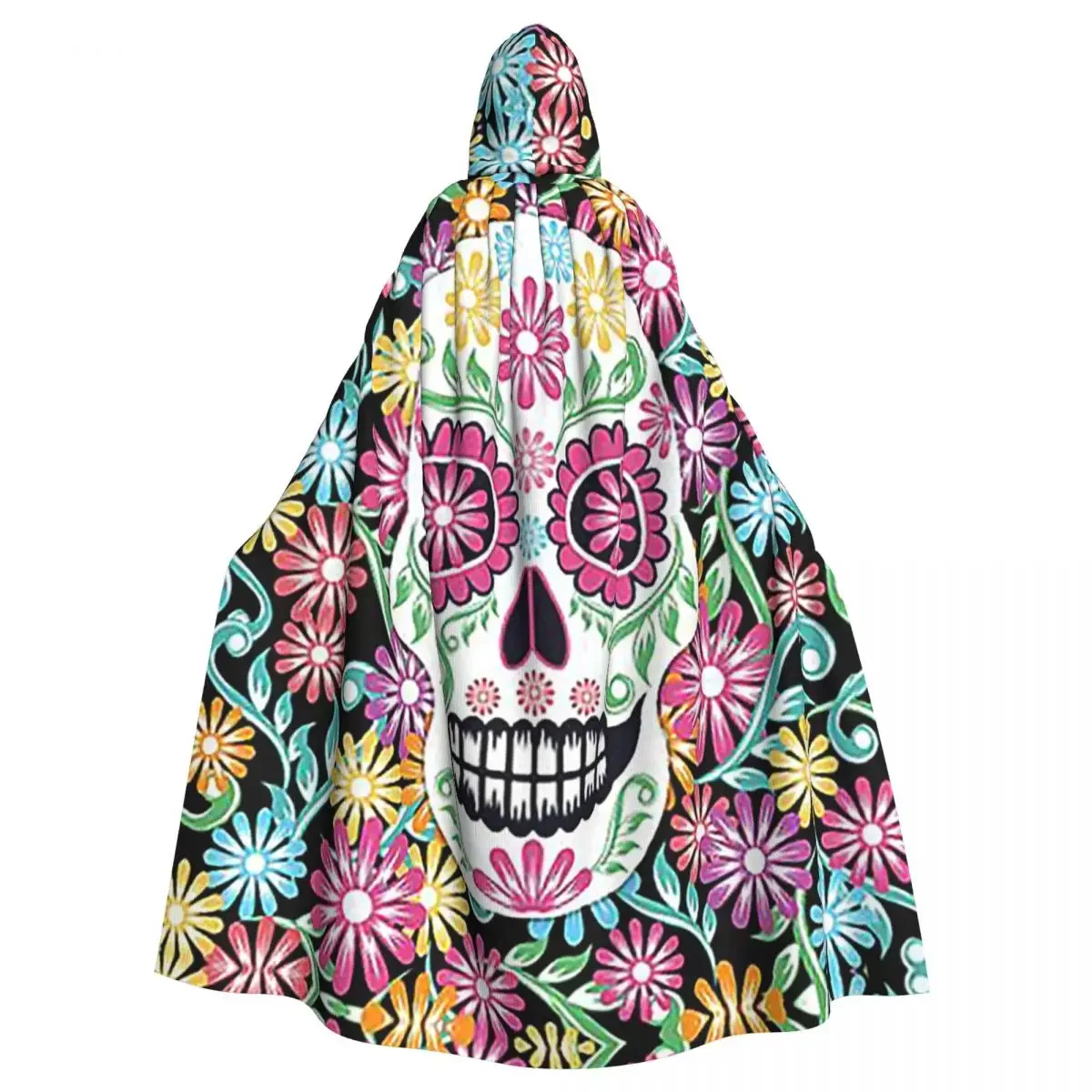 День мертвых и цветочный череп с длинным капюшоном средневековый костюм ведьмы