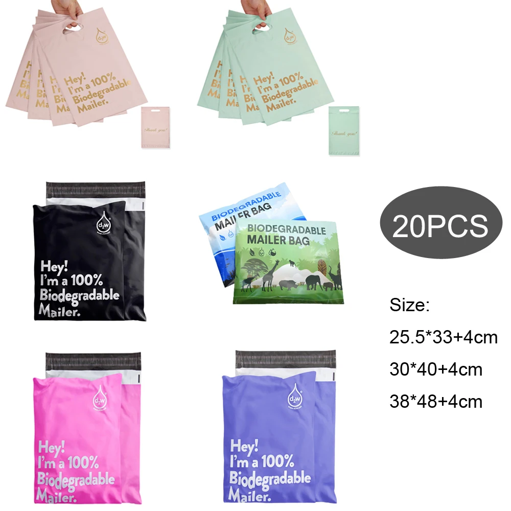 100% Biodegradable D2W Poly Mailers 10x13in 20pcs Compostable Envelopes Shipping Bags Eco Friendly Self Sealing Mailing Bags