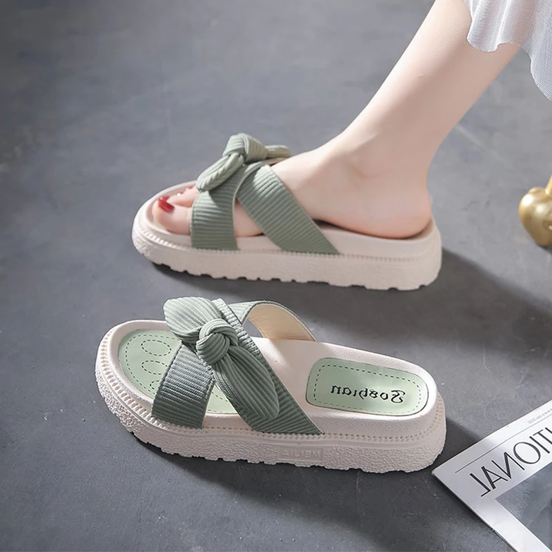 

Shoes Ladies' Slippers Luxury Slides Butterfly-Knot Platform Low Flat Designer Fabric Rubber Fashion Basic PU Butterfly-knot