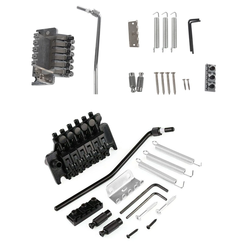 

2Set Electric Guitar Tremolo Bridge Systems With Logo Double Locking Edge With Whammy Bar,Silver & Black