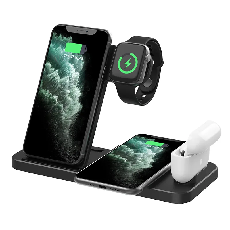 Qi быстрая Беспроводная зарядная подставка для iPhone 11 12X 8 Plus Apple Watch 4 в 1 Складная