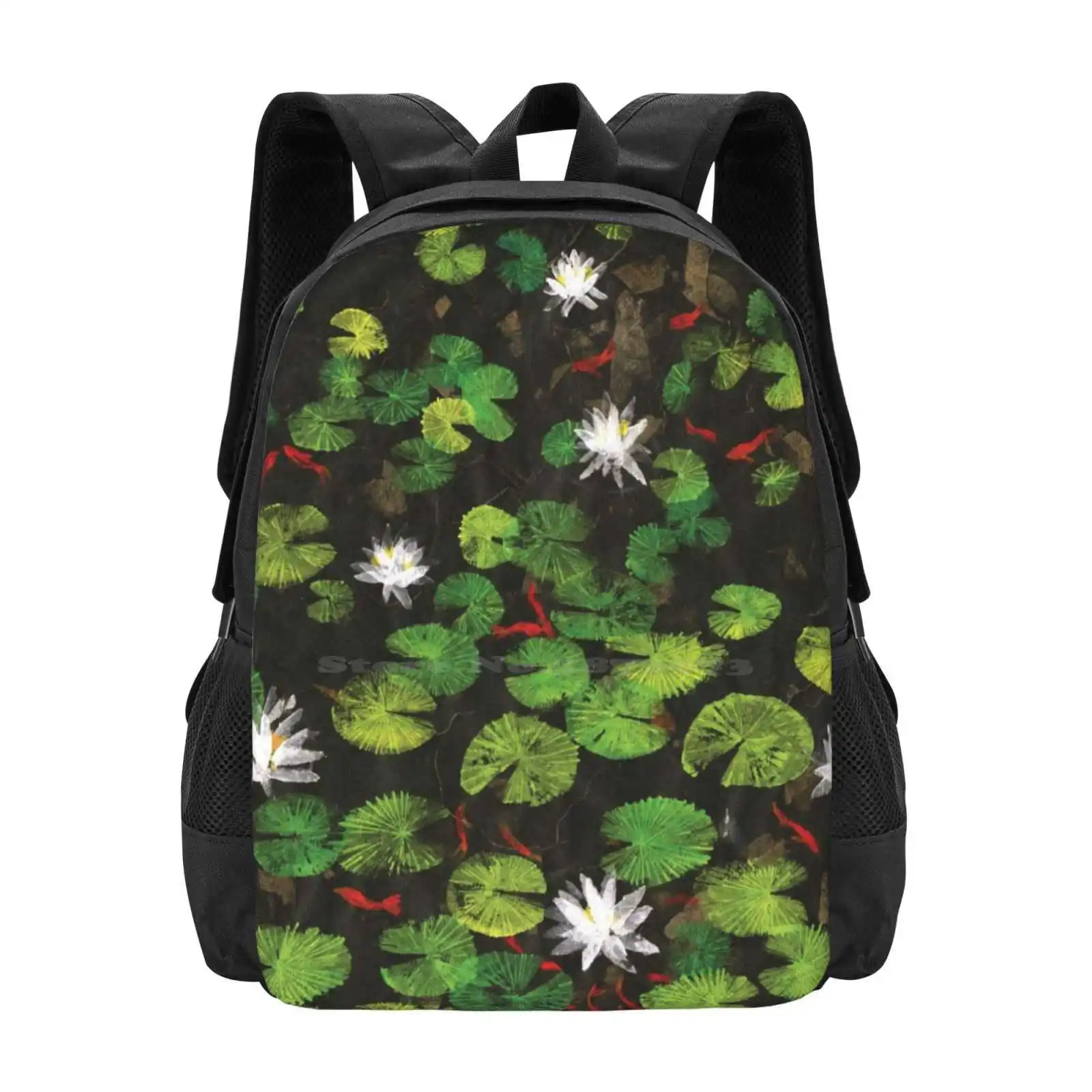 Water Lillies Large Capacity School Backpack Laptop Bags Water Pond Lake River Plants Lily Flowers White Lillies Lotus Green