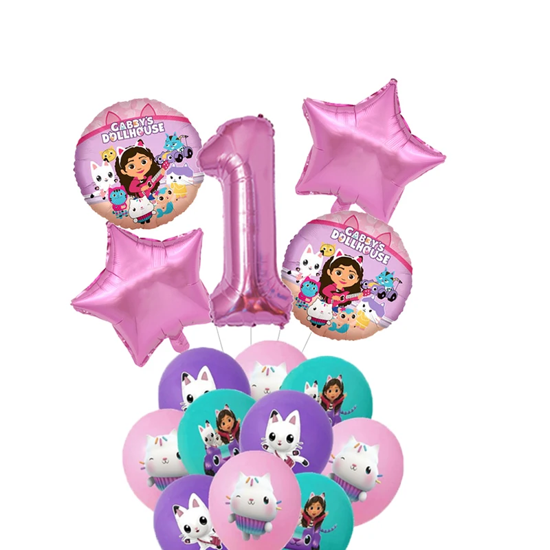 

New Gabby DollhousTheme For Girl Boy Birthday Gift Party Decor Baby Shower Supplies Pink Aluminum Emulsion Balloon Number 1 to 9